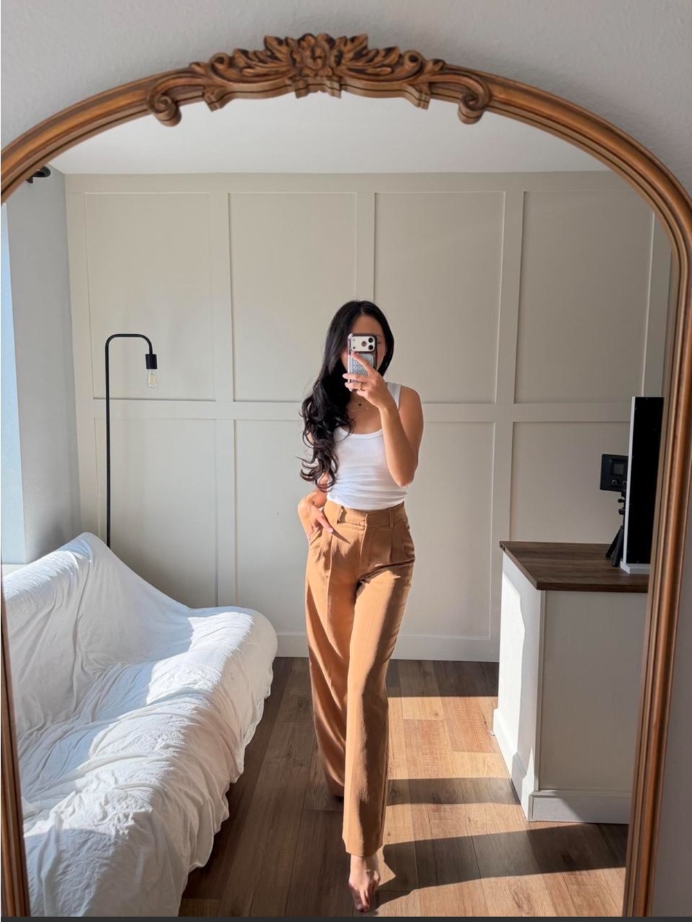 Aritzia Wide-Leg High-Rise Pants in Camel